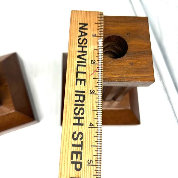 Vintage MCM Paired Wooden CandleStick Holders Square Clean Lines - Picture 8 of 10